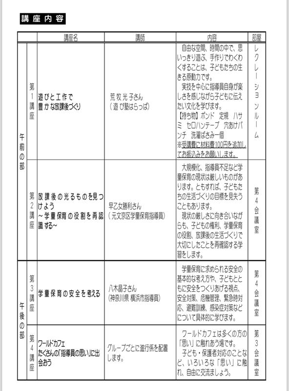 千葉県学童保育指導員学校　講座講座